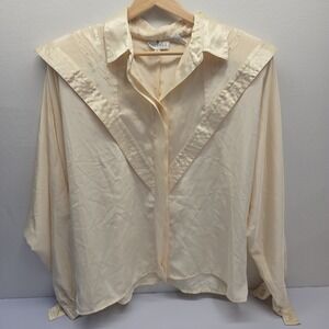 Carry Back Vintage 80s Cream Blouse Faux Pearl Satin Trim‎ Dolman Sleeve Size 12